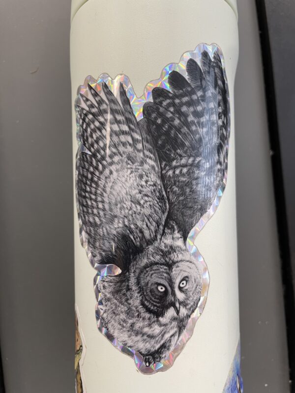 Great Grey Owl in Flight Holographic sticker