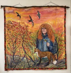 Lisa Mintz and chimney swifts and fox in the Falise St Jacques